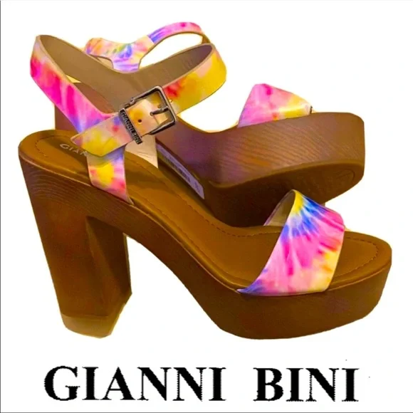 Gianni Bini NEW IN BOX Palmeera Platform Block Heel Sandals 🌈BRIGHT MULTI SZ 9 - Picture 1 of 6